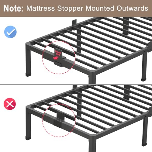 ROIL 18 Inch White Queen Bed Frame with Rounded Corner & 4 Mattress Baffles | Easy Assembly, Noise Free, 3500LBS Load Capacity, No Box Spring Needed, 16.4" Storage Space, Headboard Hole, Heavy Duty Steel - size: Queen, style: 18 Inch White