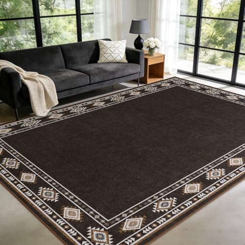 Large Geometric Area Rugs for Living Room Bedroom 4x6 Brown Rug | Ultra Soft Washable Non Slip Stain Resistant Modern Low Pile Indoor Bordered Carpet for Nursery Home Decor Solid Aesthetic - color: Brown, size: 4x6 Feet