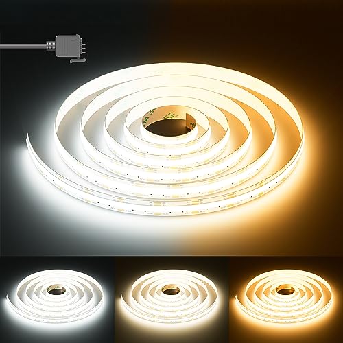 PAUTIX COB LED 스트립 라이트 화이트 CCT 조정 가능한 6400LED, CRI90+ 32.8피트/10m 조도 조절 가능 2700K-6500K 24V LED 테이프 조명, 캐비닛 아래 침실 주방 TV 거울 DIY 조명(어댑터 및 조광기 미포함) - size: 32.8ft(Strip ONLY)