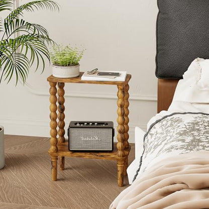 Veegle Narrow Side Table, Small End Table with Storage Shelf, 2-Tier Small Coffee Tables for Living Room, Bedroom, Narrow Spaces (Rustic Brown) - color: Rustic Brown-2 Tier Shelf