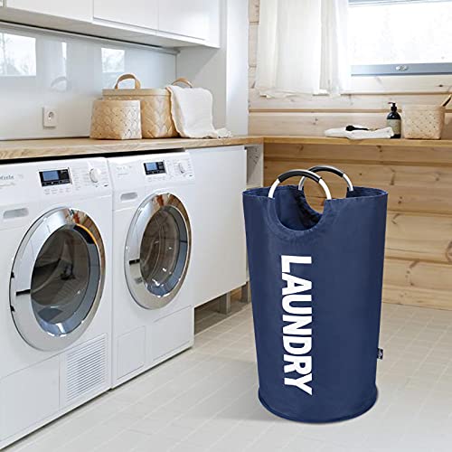 DOKEHOM 90L Large Laundry Basket Bag, Collapsible Tall Hamper, Dark Blue | Freestanding tall washing bin & foldable laundry bag. High-capacity clothes storage basket with durable sturdy handles - color: Dark Blue, size: 90L