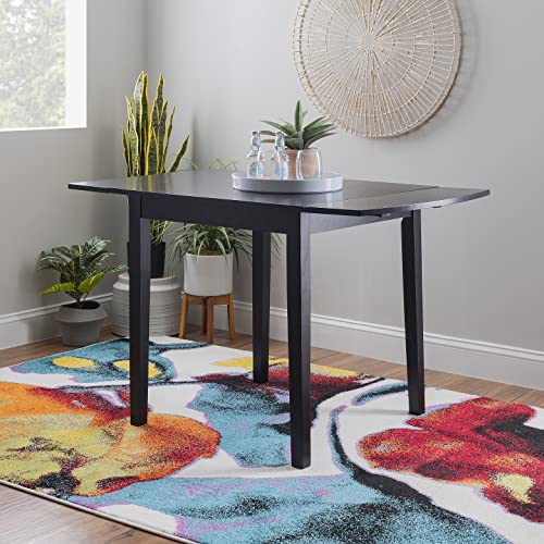 Linon Torino Black Wood 30" Square Drop Leaf Table - 30" X 48" Fully Extended - color: Black