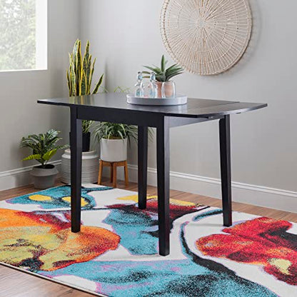 Linon Torino Black Wood 30" Square Drop Leaf Table - 30" X 48" Fully Extended - color: Black
