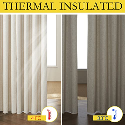 NICETOWN Natural Thick Linen Blend 100% Blackout Curtains 70" Long 2 Panels Set for Bedroom, 34" Wide, Rustic Grommet Thermal Insulated Flax Textured Full Blackout Window Draperies with White Liners - color: Natural, size: 34"W x 70"L (Pack of 2)