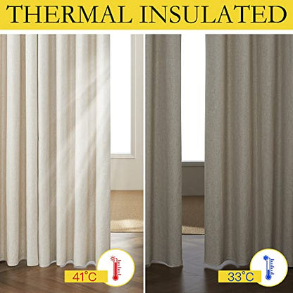NICETOWN Natural Thick Linen Blend 100% Blackout Curtains 70" Long 2 Panels Set for Bedroom, 34" Wide, Rustic Grommet Thermal Insulated Flax Textured Full Blackout Window Draperies with White Liners - color: Natural, size: 34"W x 70"L (Pack of 2)