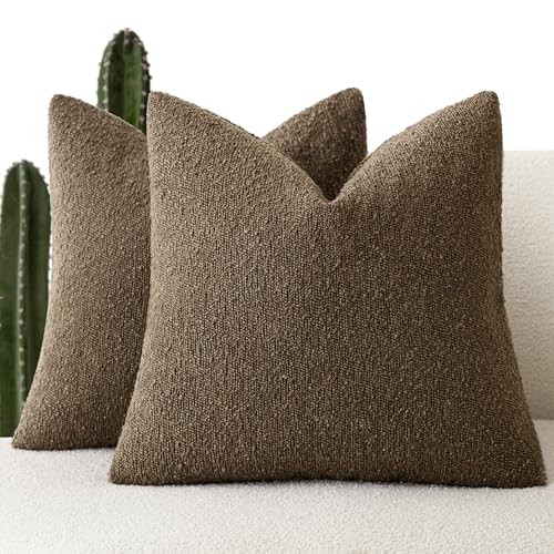 Foindtower Set of 2, Decorative Textured Boucle Throw Pillow Covers Accent Solid Pillow Cases Neutral Soft Couch Cushion Case for Chair Sofa Bedroom Living Room Home Decor 16x16 Inch Chocolate - color: Chocolate, size: 16" x 16" (Pack of 2)
