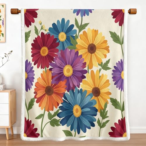 MILANKET Colorful Floral Sherpa Blanket Women Cozy Blanket for Daisy | Sherpa; Soft; Lightweight; Reversible; Colorful Floral Sherpa Blanket Women Cozy; for; Daisy; Bouquet; Throw; Couch - color: Botanical Daisy, size: Throw(50"x60")