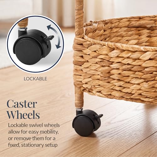 Best Choice Products 3-Tier Round Rolling Nursery Caddy w/Wheels, Handwoven Utility Cart, Storage Organization for Bathroom, Craft Room, Laundry Room - Natural - color: Natural