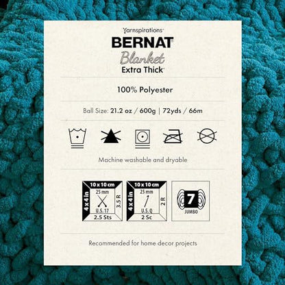 Bernat Blanket Extra Thick Teal Ivy Varg Yarn - 1 Pack of 21.12oz/598.74g - 100% Polyester - #7 Jumbo - 72 Yards - Chunky Yarn for Hand Knitting, Crocheting, Crafts & Amigurumi - color: Teal Ivy, size: 1 Pack, style: Extra Thick