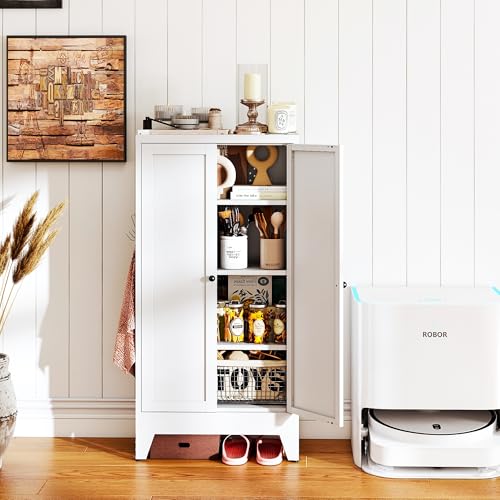 AQY Metal Pantry Cabinet, White Kitchen Storage Cabinet with Doors | Adjustable Shelves Freestanding Storage Metal Cabinet Kitchen, Dining & Bathroom Organization - color: White, style: H47" - 2 Doors Hooks & Vents