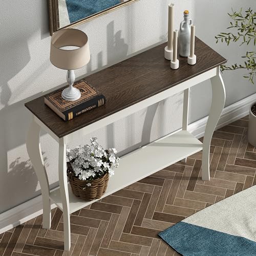 ChooChoo 39" Narrow Farmhouse Entryway Table with Storage Shelf, Soft White | Console Table with Curved Legs, Chic Accent Sofa Table with Shelves for Entryway, Living Room, Hallway - color: Soft White