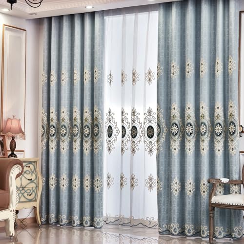 Simple Chenille Jacquard Blackout Window Elegance Curtains/Drapes/Panels/Treatments for Bedroom Living Room,Top Grommets, Two Panels, W54 x L96 inch - color: Blue-curtain, size: 54"W x 96"L (Pack of 2)