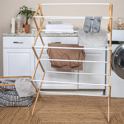 Household Essentials Folding Clothes Drying Rack, Wood Frame with Vinyl Dowels - color: Natural/White