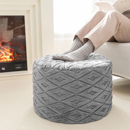 Poofieotto Round Pouf Ottoman, Couch Foot Rest,Light Gray, 20 x 20 x 14 in | All-One Foam Pouf, Ottoman Coffee Table,Couch Foot Rest,Chair Footrest,Remov. Cover, Perfect for Living Room, Bedroom & Dorm - color: Light Gray