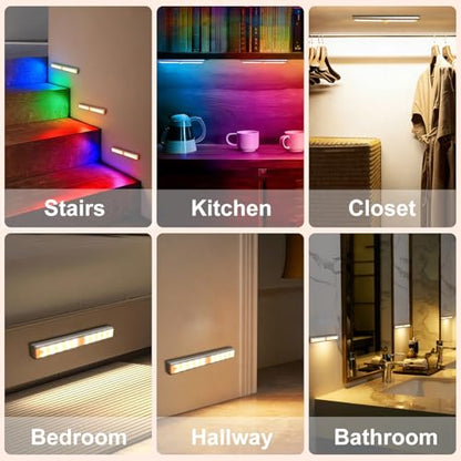 Under Cabinet Lighting,48LED RGB Rechargeable Under Cabinet Lights with Remote,Dimmable & 15 Color Temps,Magnetic Closet Light Bar,Wireless Under Counter Lights for Kitchen,Car,Shelf(5 Pack) - size: 5 Pack