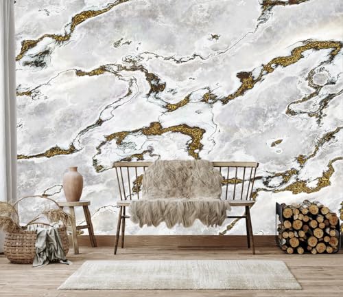Marble Wallpaper Large Abstract Gold Wall Mural | 151"x96", for Bedroom Living Room Bathroom, Textured Fabric, Not Peel and Stick - color: Mural 12, size: 151" x 96"