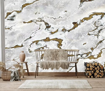 Marble Wallpaper Large Abstract Gold Wall Mural | 151"x96", for Bedroom Living Room Bathroom, Textured Fabric, Not Peel and Stick - color: Mural 12, size: 151" x 96"