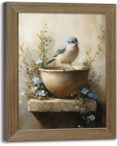 Vintage Bird Wall Art Canvas Framed Painting Poster Rustic Floral Animal Picture Farmhouse Wall Decor Gallery Artwork Print for Living Room Bedroom Home Decor 8x10 Inch - color: Flowers and birds