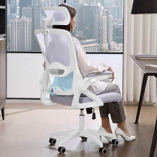 Ergonomic Office Chair,Mesh Office Chair with Lumbar Support,High Back Desk Chair with Flip-up Arms,400 lbs Big and Tall Computer Chair with Headrest,Comfy Desk Chairs (Lavender) - color: Lavender