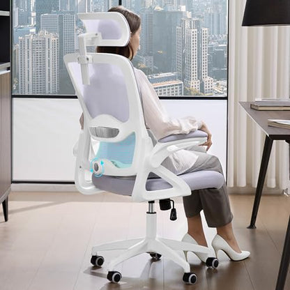 Ergonomic Office Chair,Mesh Office Chair with Lumbar Support,High Back Desk Chair with Flip-up Arms,400 lbs Big and Tall Computer Chair with Headrest,Comfy Desk Chairs (Lavender) - color: Lavender