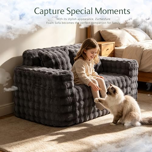 ZurNesfure Sofa Couch Loveseat Boneless Sofa with Pillow Darkgrey,Loveseat | No Assembly Need, Modern Couch with deep seat and Washable Cover Cloud Sofa for Living Room Bedroom Apartment - color: Bubble Darkgrey, size: Loveseat