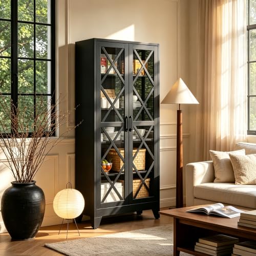 71"H Black Pantry Kitchen Cabinet with Doors,Black Storage Cabinets,Freestanding Pantry Cabinet,Farmhouse Food Storage Cabinets,Tall and Large Pantry Cabinets for Kitchen, Dining Room, Living Room - color: Black, size: 71"H-3