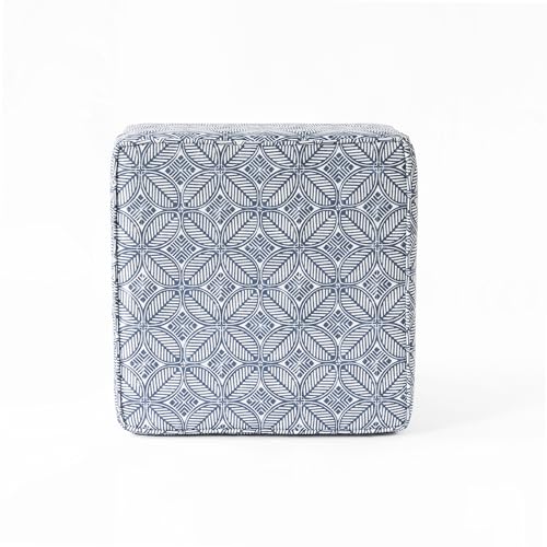 HomePop 18" Classic Square Storage Ottoman - Blue Indigo Print - color: Blue Indigo Print