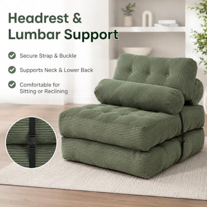 Green Convertible Sofa Bed Folding Sofa Bed Sleeper Chair Couch Beds, Comfy Floor Beds with Pillow and Back Support, Small Couch for Bedroom, Living Room - color: Green