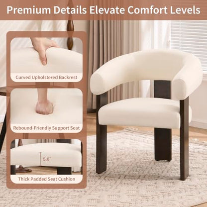 Modern Accent Chair, Barrel Armchair, U-Shaped Backrest, White | Barrel Accent Chair, Upholstered Arm Chair, Ergonomic Curved Back, Soft Chenille, Solid Wood Legs, Living Room, Bedroom - color: White