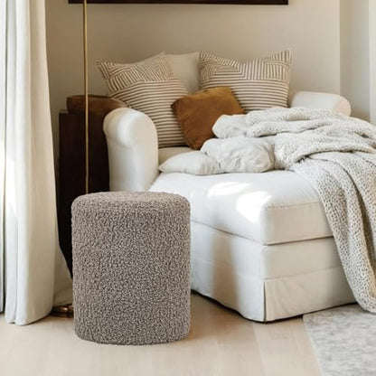 Modern Round Ottoman with Soft Padded Seat, Multifunctional Vanity Stool for Makeup, Upholstered Footrest Stool Ottoman Foot Stool for Living Room, Bedroom - color: Khaki