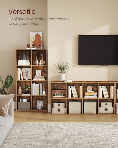 VASAGLE Bookcase Cube Shelf with 8 Compartments, 9.4 x 25.8 x 51 Inches | Bookshelf storage shelf, Rustic Brown, CUSTOS Collection, ULBC424K01 - color: Rustic Brown, size: 8 Cubes (9.4"D x 51"H), style: 1 Pack