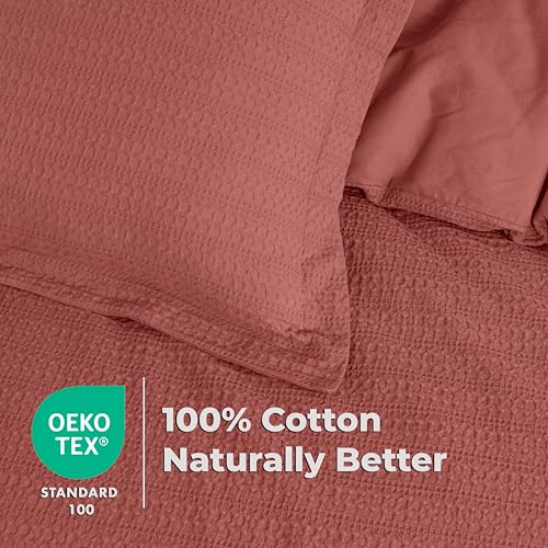 Dreamology Waffle Weave Duvet Cover,100% Cotton,Queen Duvet Cover Set | Waffle Duvet Cover with Zipper Closure,Soft Textured & Breathable Queen Bedding Set,Duvet Cover Queen 3 Pieces (Terracotta) - color: Terracotta, size: Queen