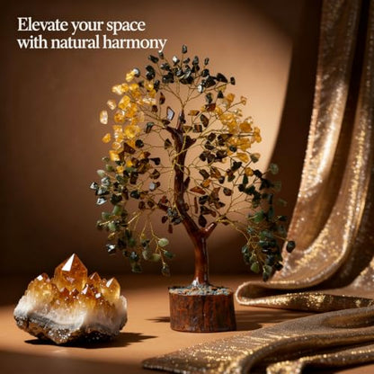 Money Wealth Crystal Tree of Life Set with Citrine, Pyrite, Tiger Eye, Green Aventurine, Chakra Healing Gemstone Trees for Prosperity, Success, Good Luck, Birthday Gifts for Women, Mom - color: Money Wealth Golden Wire