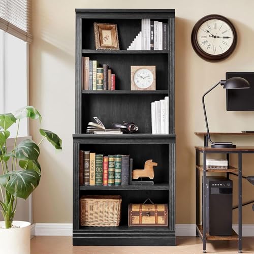 JAHRSTIM Halston Bookshelf, 5-Tier Tall Deep Storage Shelf, Adjustable Open Shelving Unit Closet Organizer and Storage for Living Room Home Office Bedroom, Modular Deep Bookcase Bookshelves - color: Black, size: Multi-Depth w/o Doors