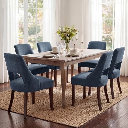 UVV Wooden Dining Chairs Set of 2, Mid Century Upholstered Dining Room Chair Kitchen Chairs, Chenille Dinner Chair with Solid Wood Legs for Kitchen Dining Room, Navy Blue - color: Navy Blue, size: Set of 2