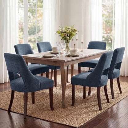 UVV Wooden Dining Chairs Set of 2, Mid Century Upholstered Dining Room Chair Kitchen Chairs, Chenille Dinner Chair with Solid Wood Legs for Kitchen Dining Room, Navy Blue - color: Navy Blue, size: Set of 2