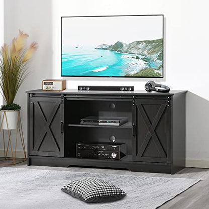 4 EVER WINNER TV Stand for 65 Inch TV, Farmhouse TV Stand with Storage Cabinets and Adjustable Shelves, Media Entertainment Center TV Console Table for Living Room, Bedroom, Dark Brown - color: Espresso