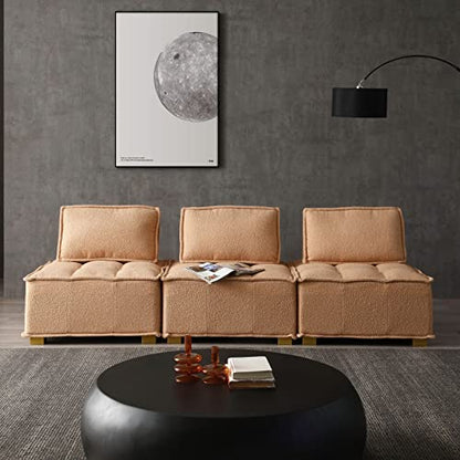 KEVINSPACE 31.5" Modular Sectional Sofa Couch, Armless Floor Chair with Gold Wood Legs and Pillow, Teddy Fabric Convertible Sofa, Variable Sectional Sofa for Living Room, Free Combination, Khaki - color: 1pcs Khaki