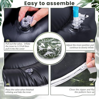 Cinnvoice 2 Pcs Inflatable Outdoor Ottoman Pouf Waterproof Round Footrest with Handle D21 x H9 Inch Indoor Outdoor Portable Footstool for Patio Garden Camping or Home Pool(Leaf) - style: Leaf
