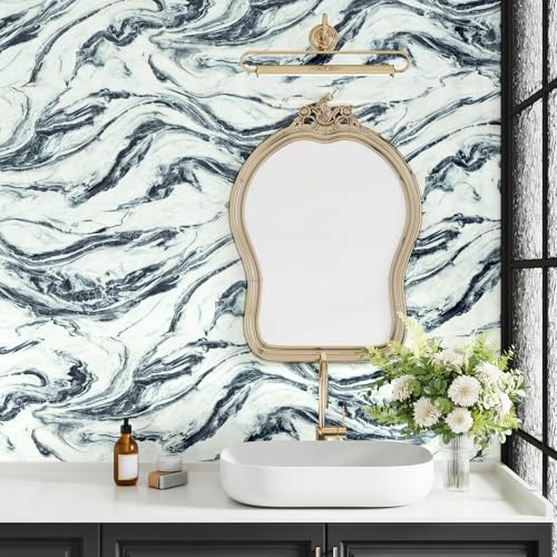 Blue/White Marble Contact Paper Peel and Stick for Countertops | Glossy Marble Wallpaper Self Adhesive Removable Contact Paper for Kitchen Backsplash Cabinet Bathroom Vinyl Wrap 15.7"×78.7" - color: Blue White