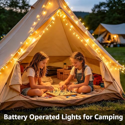 Ollny Fairy Lights Battery Operated, 100 LED 33FT Battery Powered String Lights, 8 Modes Waterproof LED Light for Bedroom Indoor Outdoor Camping Classroom Party Decor, Warm White - size: 33 FT