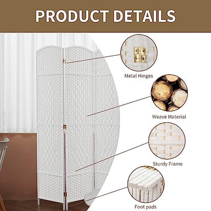 8 Panel Room Divider, 6 FT Wide Folding Screen Room Divider, Off White | Double Hinged Folding Screen Room Dividers for Patio Privacy - color: Off White, size: 8 Panels