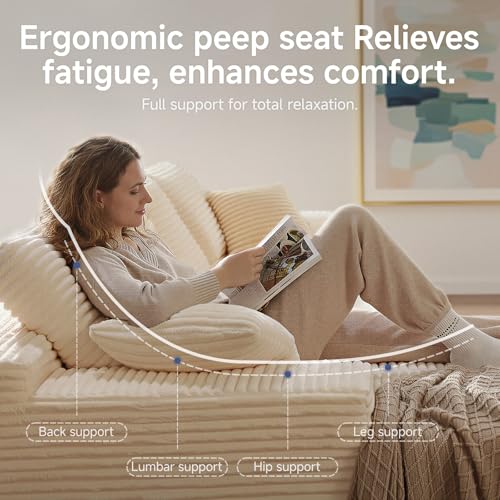 75" Cloud Modular Boneless Couch, Left Facing L-Shaped Chaise Sectional Sofa - No Assembly Required, Plush Corduroy & Memory Foam, for Living Room Bedroom Apartment (Beige) | Left Facing Chaise,No Assembly,Corduroy Fabric, High-Density Foam, Dorm Room, Ap