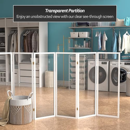 4 ft. Short Clear Plastic Partition White 6 Panel - color: White, size: 6 Panel