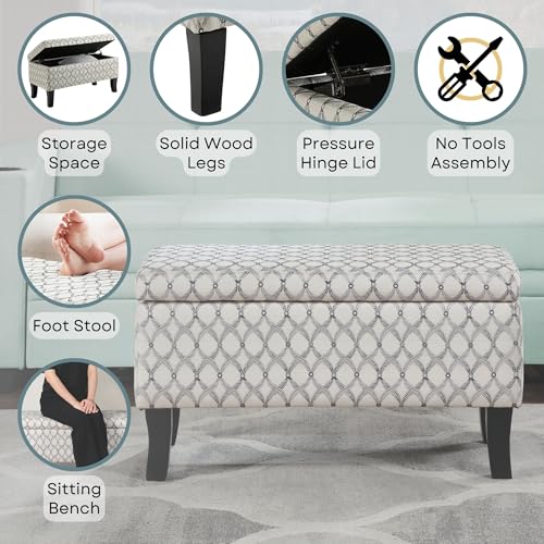 Convenience Concepts Designs4Comfort Winslow Storage Ottoman Bench 32" - Transitional Upholstered Footstool & Seat, for Living Room, Entryway, Hallway, & Bedroom, Ribbon Pattern Fabric - color: Ribbon Pattern Fabric