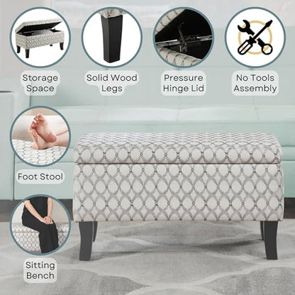 Convenience Concepts Designs4Comfort Winslow Storage Ottoman Bench 32" - Transitional Upholstered Footstool & Seat, for Living Room, Entryway, Hallway, & Bedroom, Ribbon Pattern Fabric - color: Ribbon Pattern Fabric