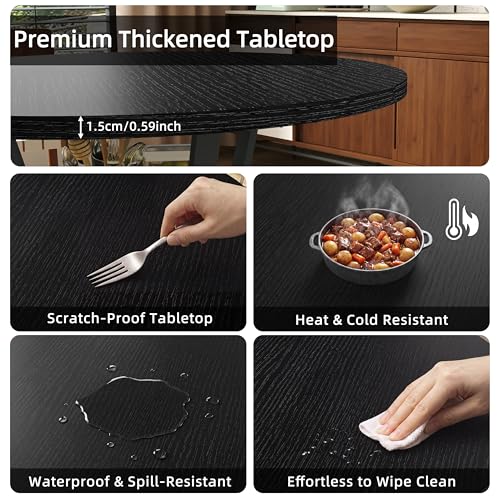 Wildhome Round Dining Table for 2-4, 43 Inch Dining Room Kitchen Table with 1-Tier Storage Shelf, Modern Farmhouse Dinner Furniture with Adjustable feet,Oval Circle(43in-Black) - color: 43in-air-black