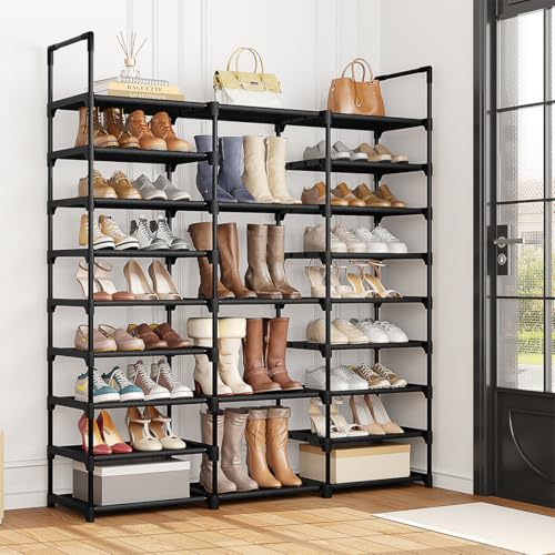 9-Tier Shoe Rack Organizer for 50-55 Pairs, Stackable Large Shoe Stand | Entryway Heavy Duty Shoe Rack, Tall Shoe Boot Storage, Black Metal Shelf for Storing Handbags, Boxes, Books, Flowerpots - size: L 9-Tier