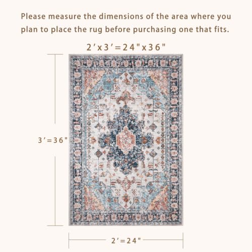 Tangsoo Vintage 2x3 Washable Rugs for Entryway, Non Slip Small Area Rug | Oriental Indoor Front Door Rug, Door Mat Small Carpet, Boho Soft Low Pile Throw Rugs for Entrance Entry Kitchen Bathroom Blue - color: Blue/Orange, size: 2' X 3' (Rectangular)