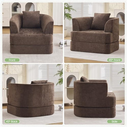 HUBSON 2-in-1 Folding Sofa Bed, Chenille Convertible Single Sleeper Chair Bed, Modern Boneless Foldable Couch, High-Density Foam Lounge Chair for Living Room, Bedroom, No Assembly Required, Brown - color: Brown